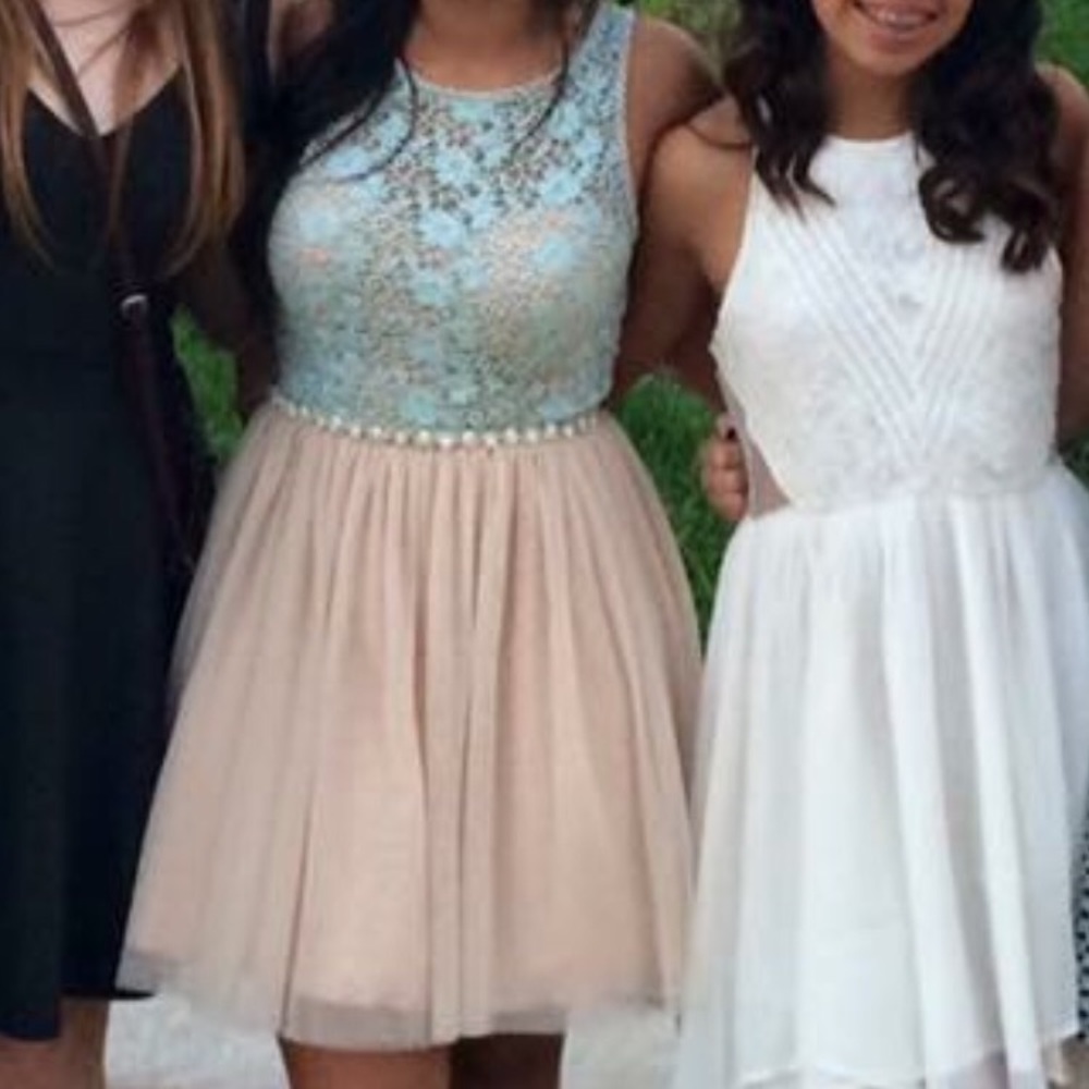 Pink and blue pastel formal dress